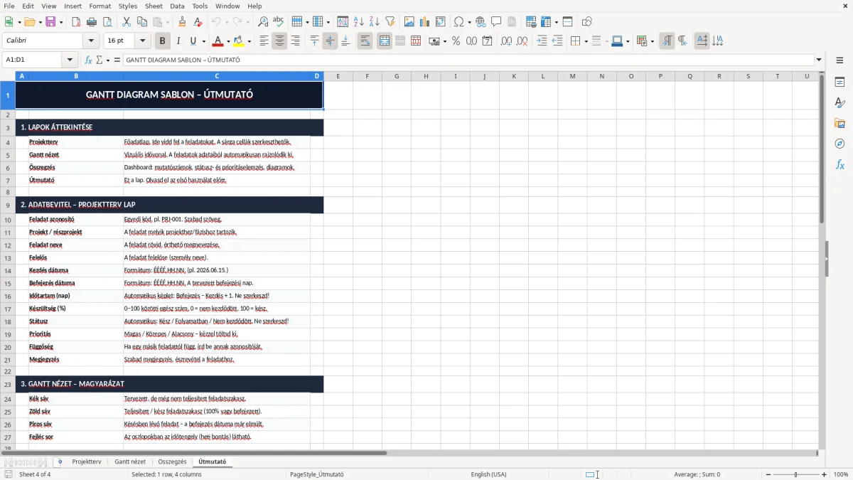 Képernyőkép 4: Útmutató lap - Excel sablon gantt diagram excel sablon