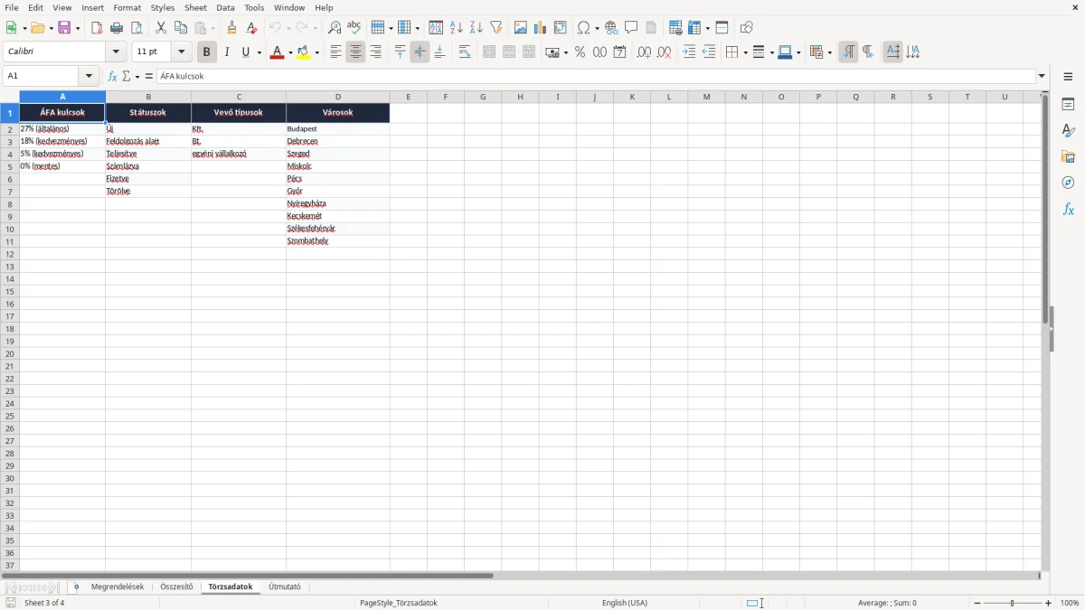 Képernyőkép 3: Törzsadatok lap - Excel sablon megrendelés excel sablon
