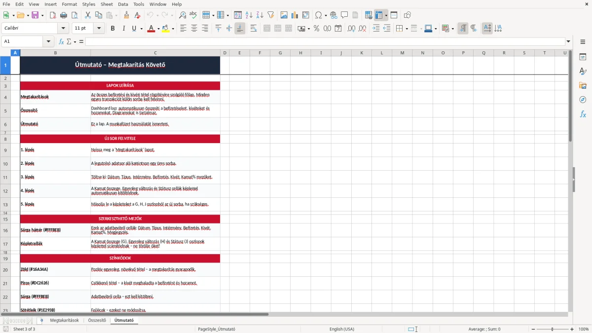 Képernyőkép 3: Útmutató lap - Excel sablon megtakarítás követő excel sablon