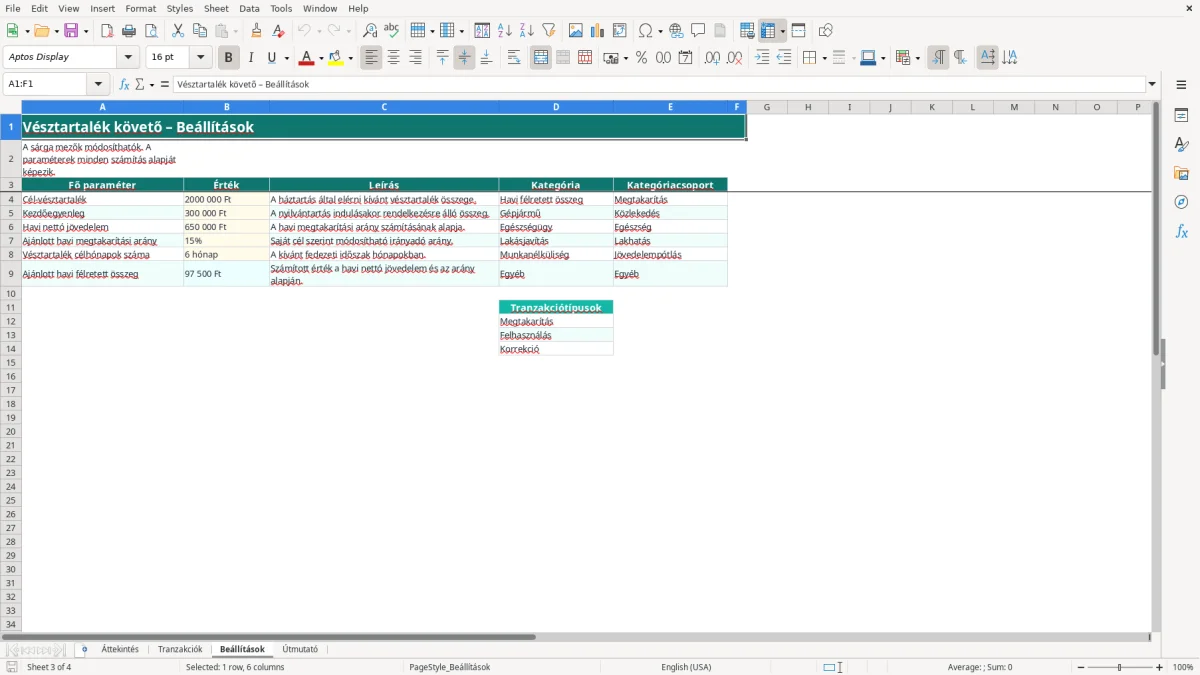 Képernyőkép 3: Beállítások lap - Excel sablon vésztartalék követő excel sablon